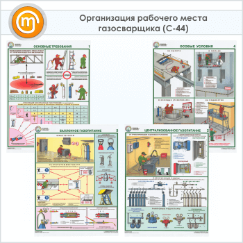 Плакаты «Организация рабочего места газосварщика» (С-44, ламинированная бумага, А2, 4 листа)